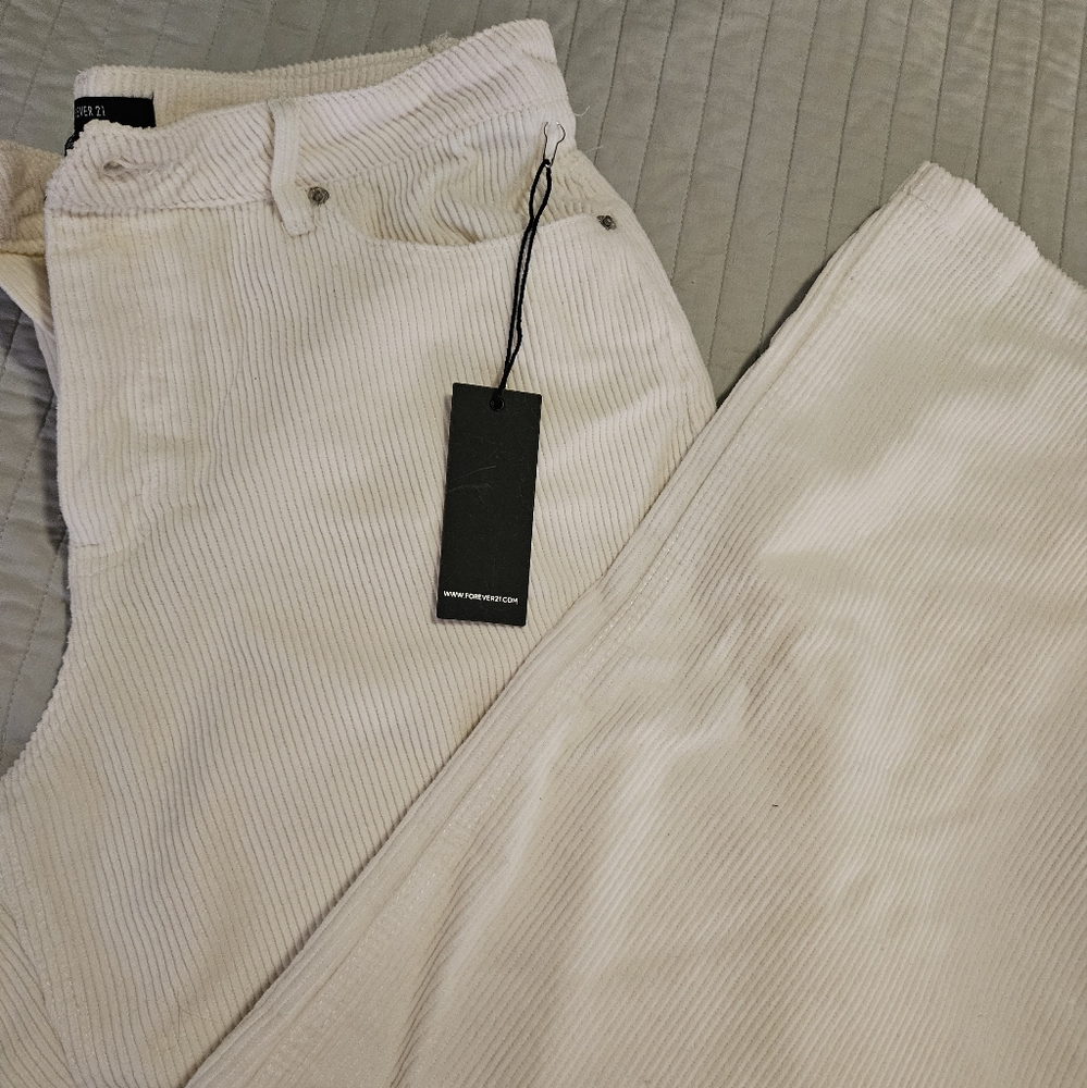 White large, wide leg corduroy pants